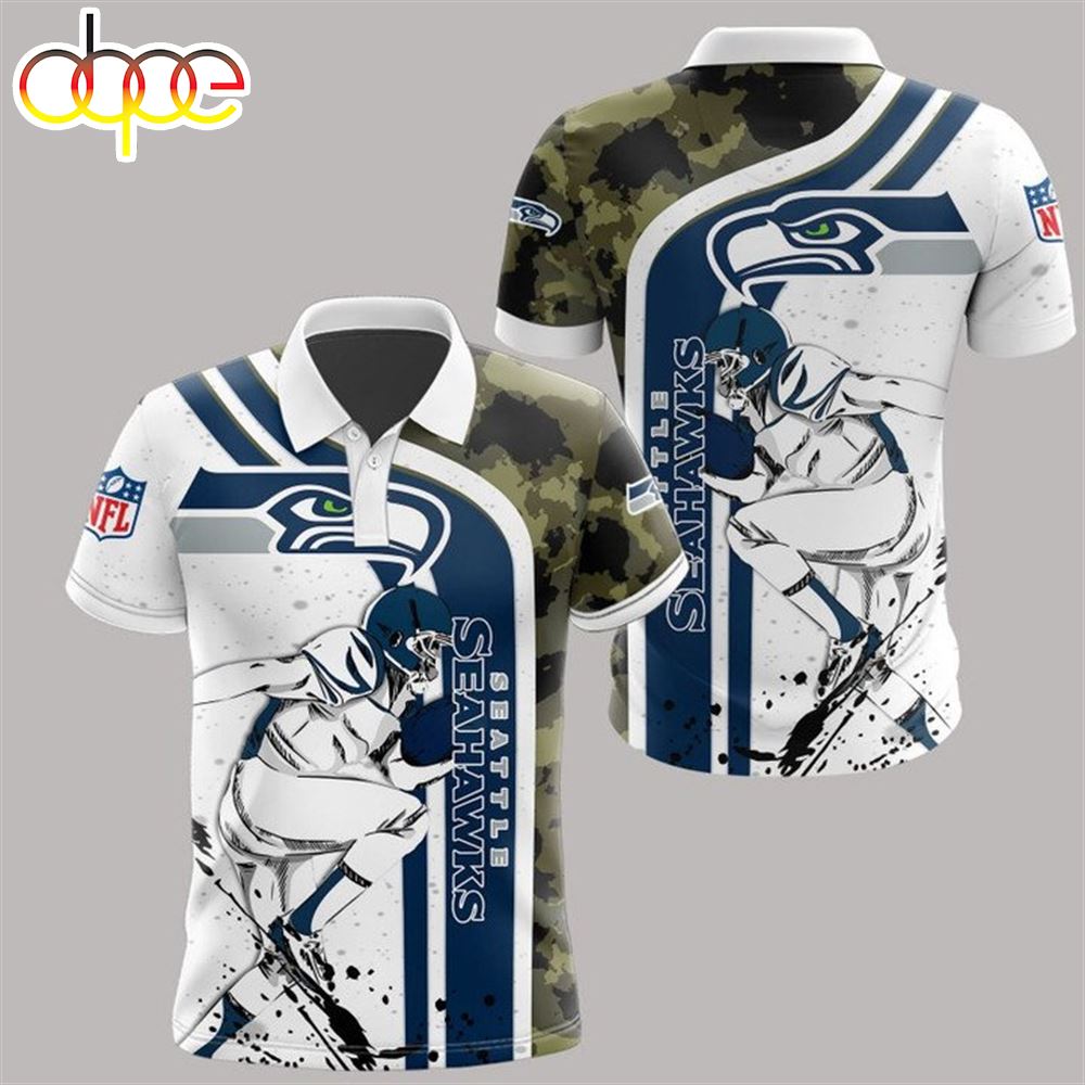 NFL Seattle Seahawks White Navy Camo Polo Shirt