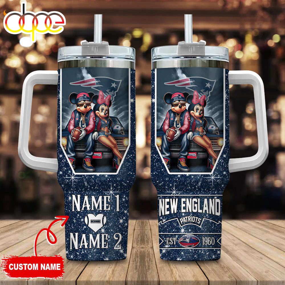 New England Patriots NFL Mickey And Minnie Couple 40oz Stanley Tumbler Custom Name
