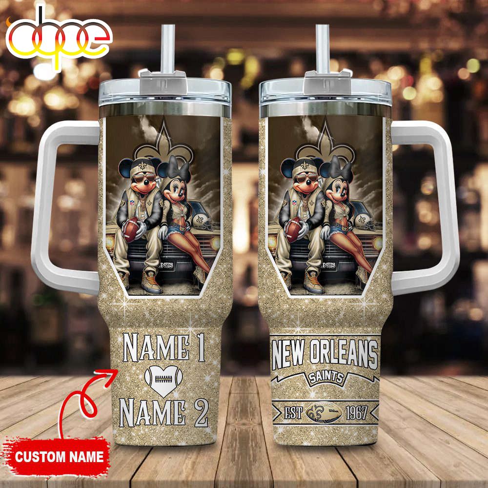 New Orleans Saints NFL Mickey And Minnie Couple 40oz Stanley Tumbler Custom Name