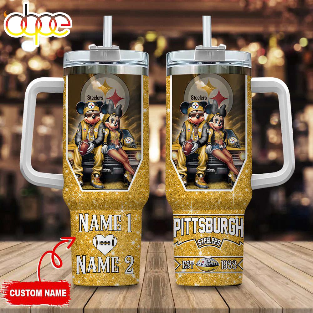 Pittsburgh Steelers NFL Mickey And Minnie Couple 40oz Stanley Tumbler Custom Name