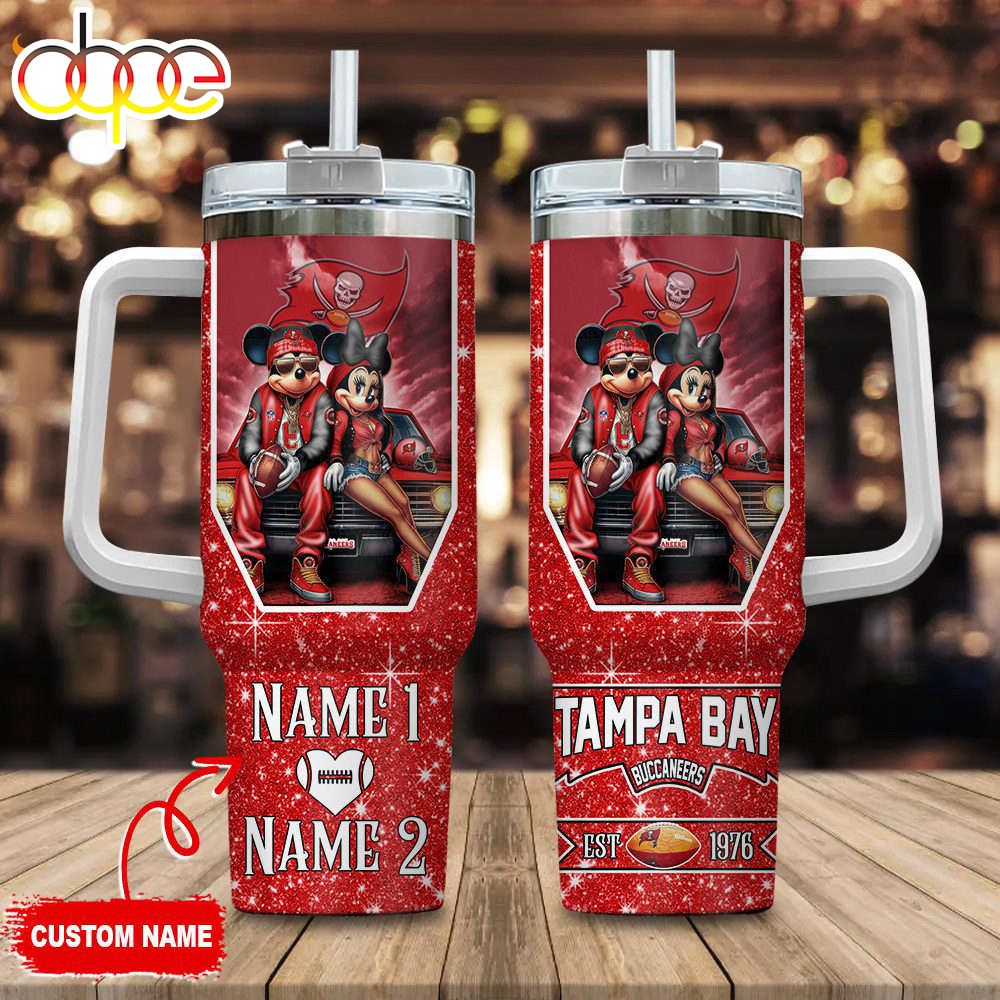 Tampa Bay Buccaneers NFL Mickey And Minnie Couple 40oz Stanley Tumbler Custom Name