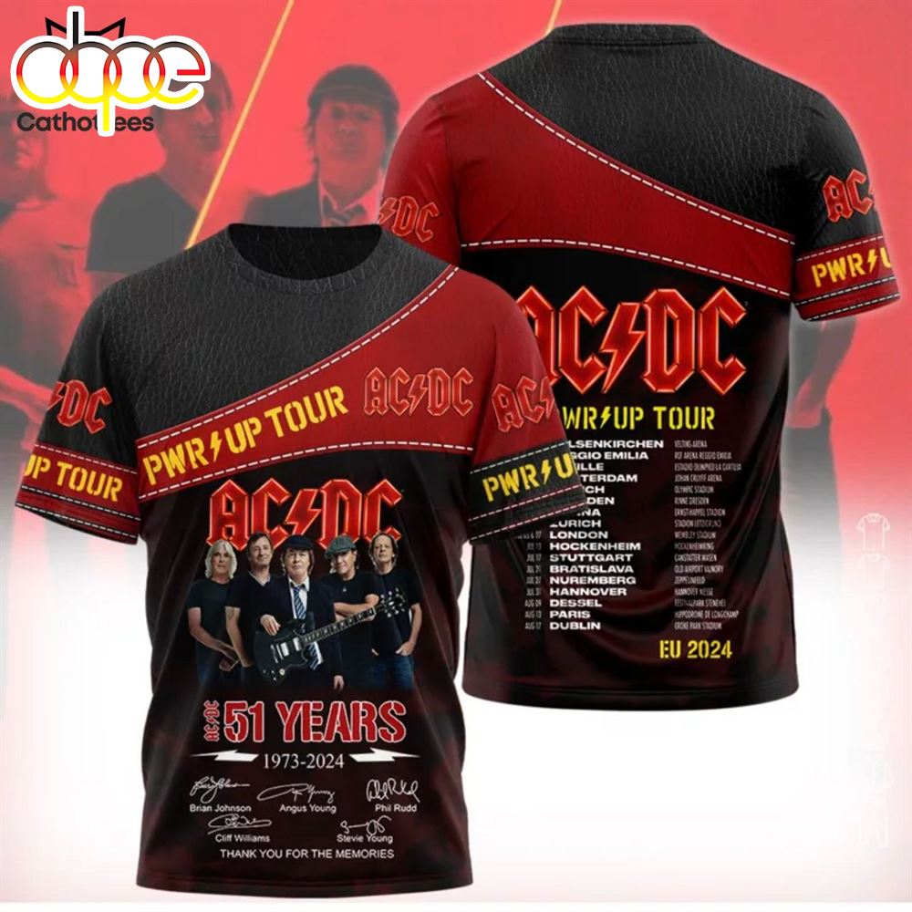AC DC PWR UP Tour EU 2024 51 Years 1973 2024 Signature Thank You For The Memories 3D T Shirt