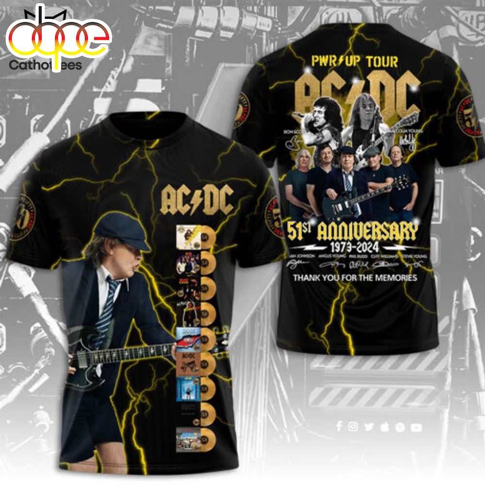 AC DC PWR Up Tour 51st Anniversary 1973 2024 Signature Thank You For The Memories 3D T Shirt