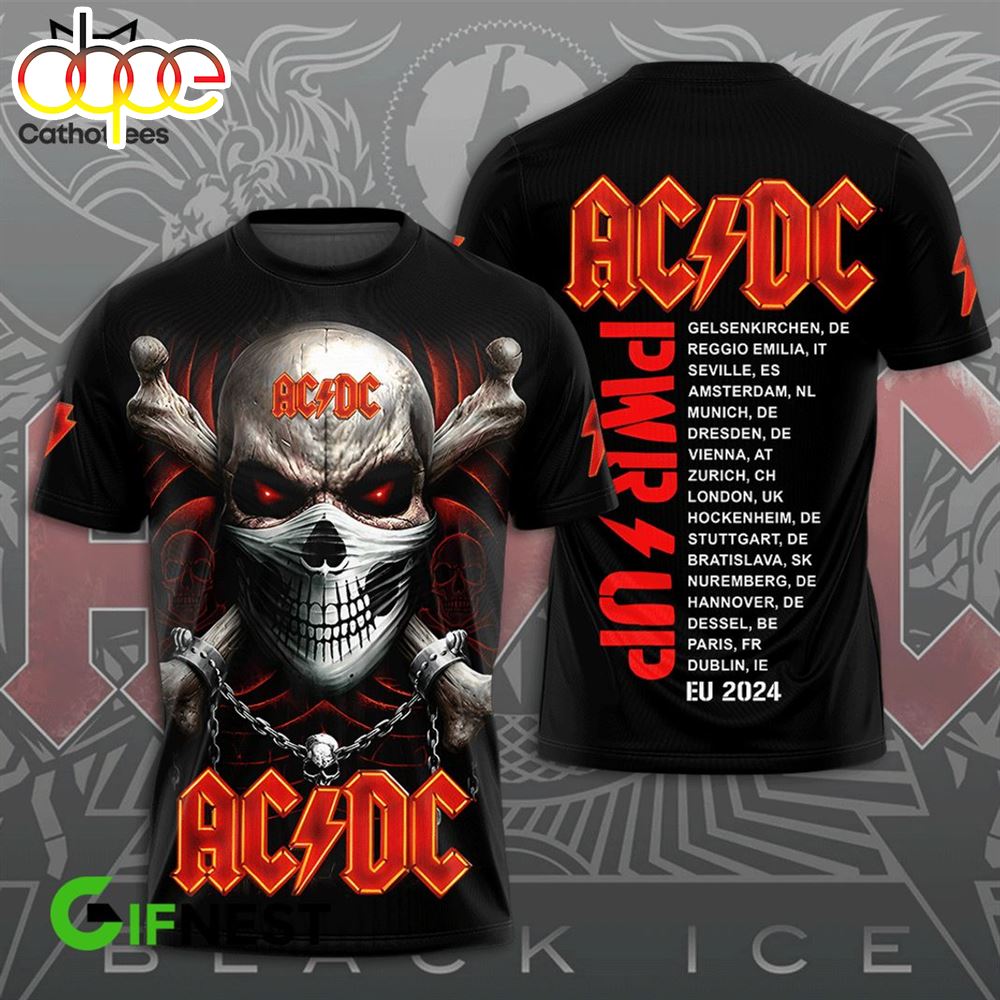 AC DC Rock Band PWR UP EU Tour 2024 Design 3D T Shirt