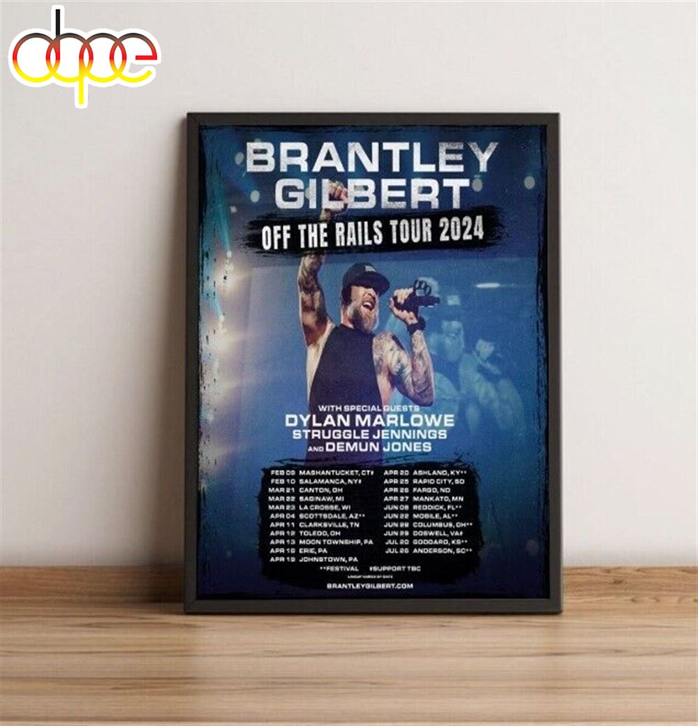 Brantley Gilbert Off The Rail Tour 2024 Poster