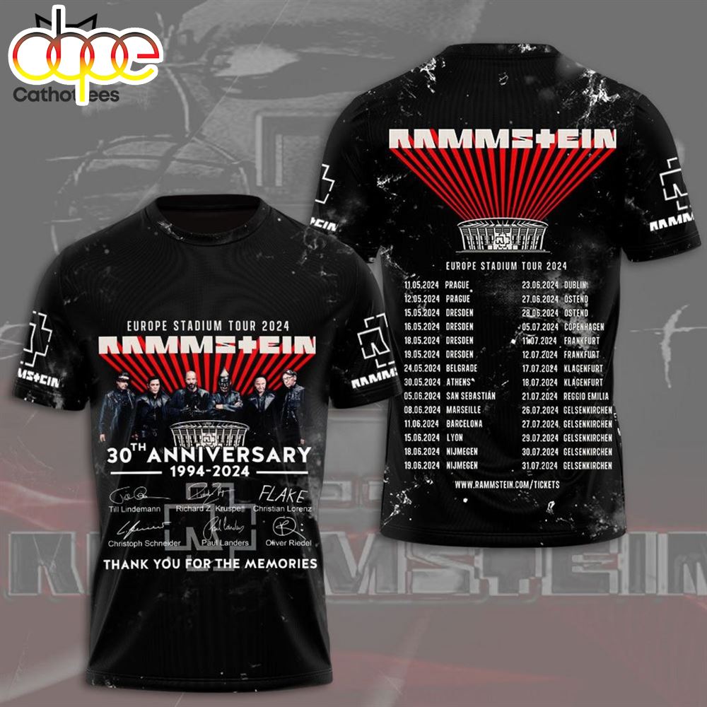 Europe Stadium Tour 2024 Rammstein 30th Anniversary 1994 2024 Thank You For The Memories 3D T Shirt