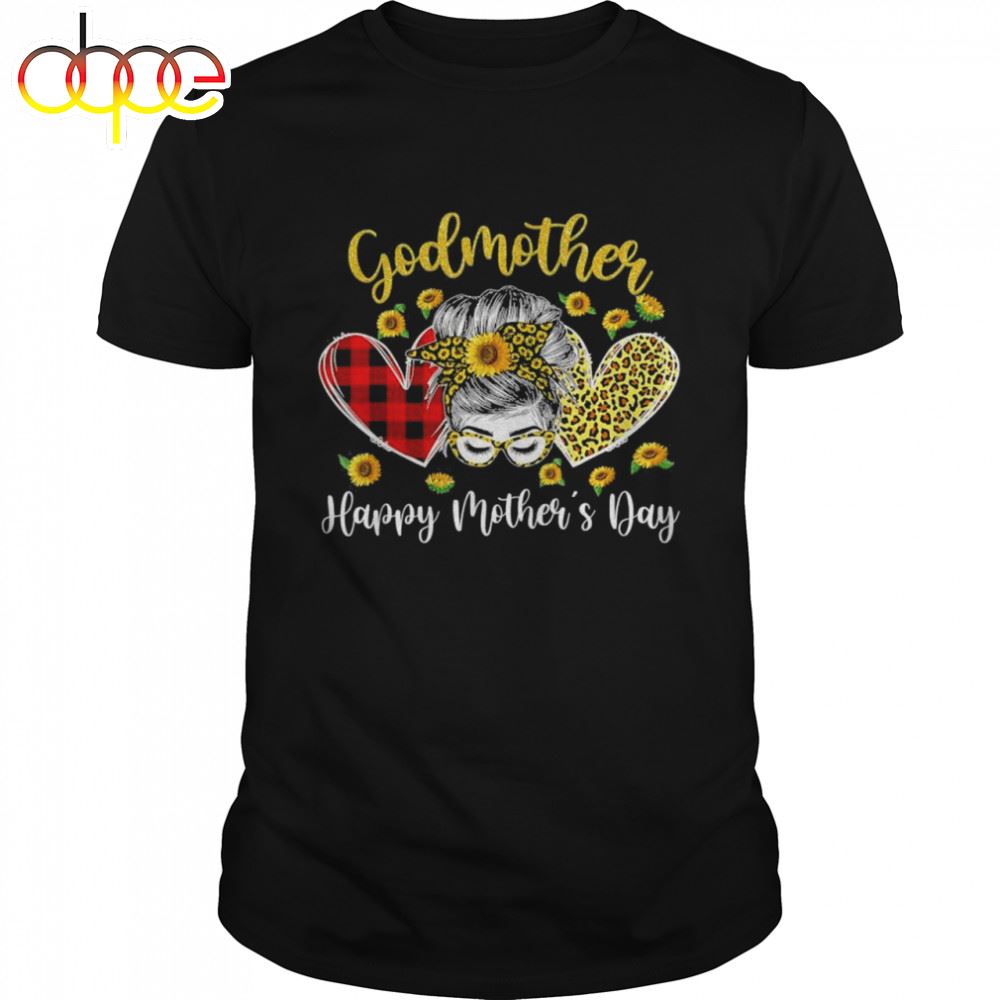 Godmother Messy Bun Sunflower Heart Mother's Day Shirt