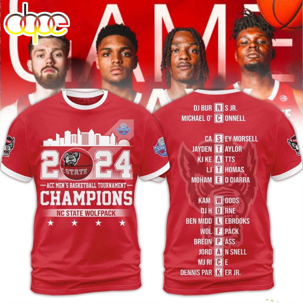Nc State Wolfpack 2024 Acc Mens Basketball Conference Tournament Champion 3d Shirt