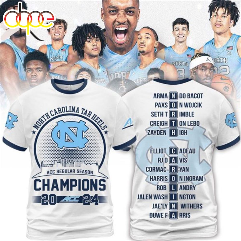 North Carolina Tar Heels Acc Regular Season Champions 2024 3d Shirt