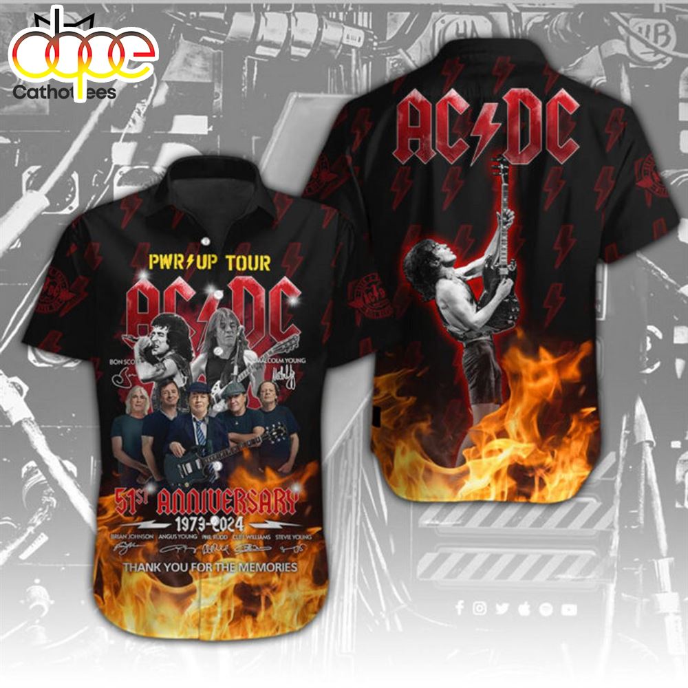 PWR Up Tour AC DC 51st Anniversary 1973 2024 Signature Thank You For The Memories Hawaiian Shirt
