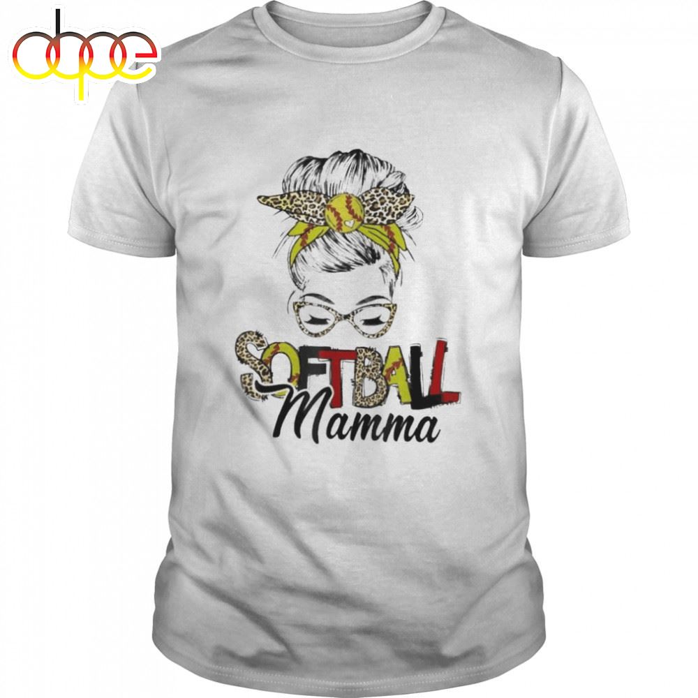 Softball Mamma Life With Leopard Messy Bun Mother's Day Shirt