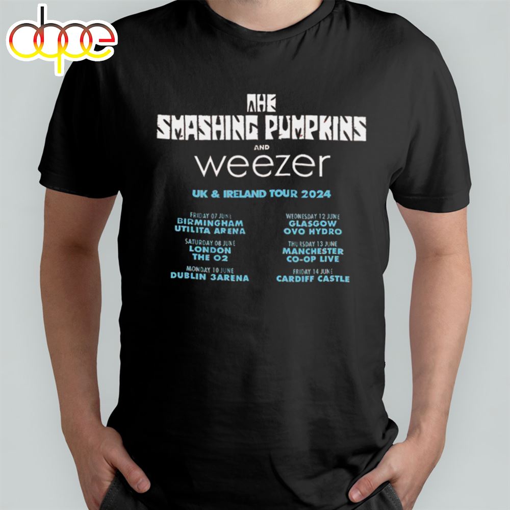 The Smashing Pumpkins And Weezer Uk And Ireland Tour 2024 Schedule List T Shirt 1