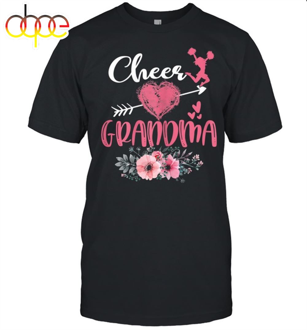Womens Cheer Grandma Floral Cheerleader Heart Mother's Day Shirt