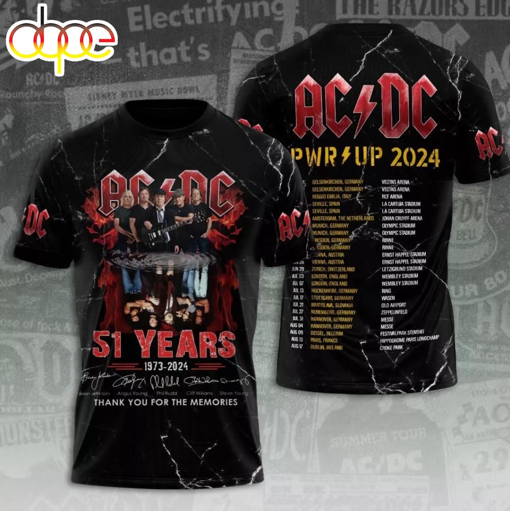 ACDC Pwr Up World Tour 2024 Shirts Metal Rock Band 3D T Shirt