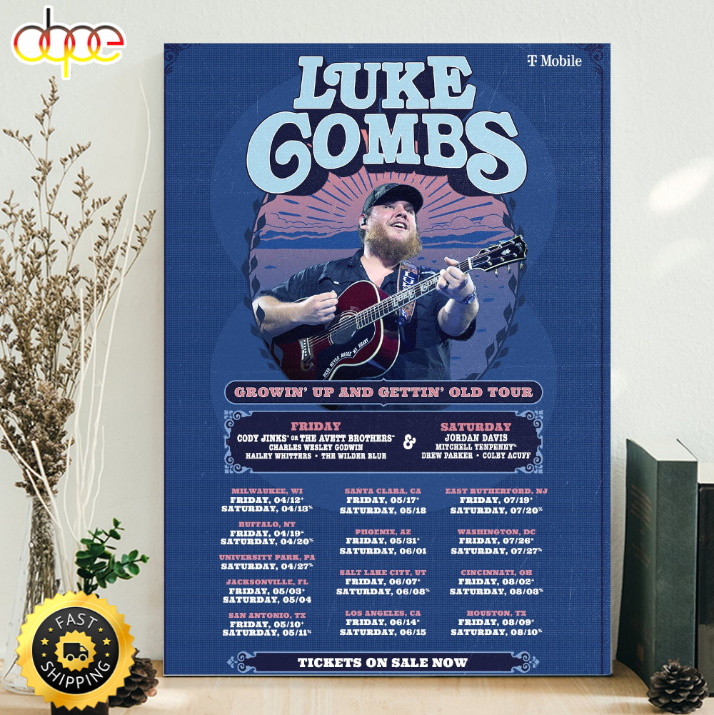Luke Combs Announces 2024 Growin Up And Gettin Old Tour Poster Canvas