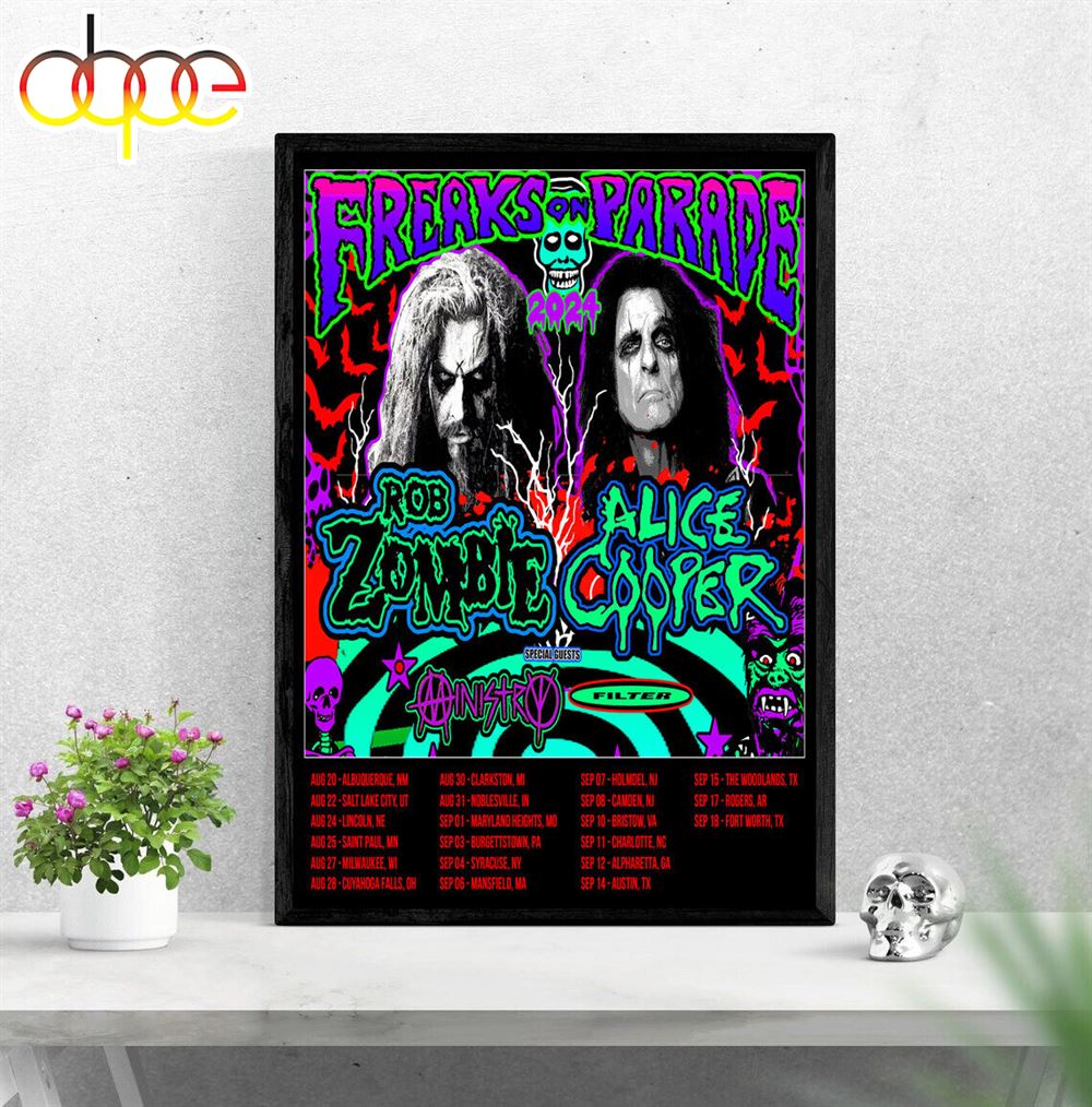 Rob Zombie And Alice Cooper Freaks On Parade 2024 Tour Poster Canvas