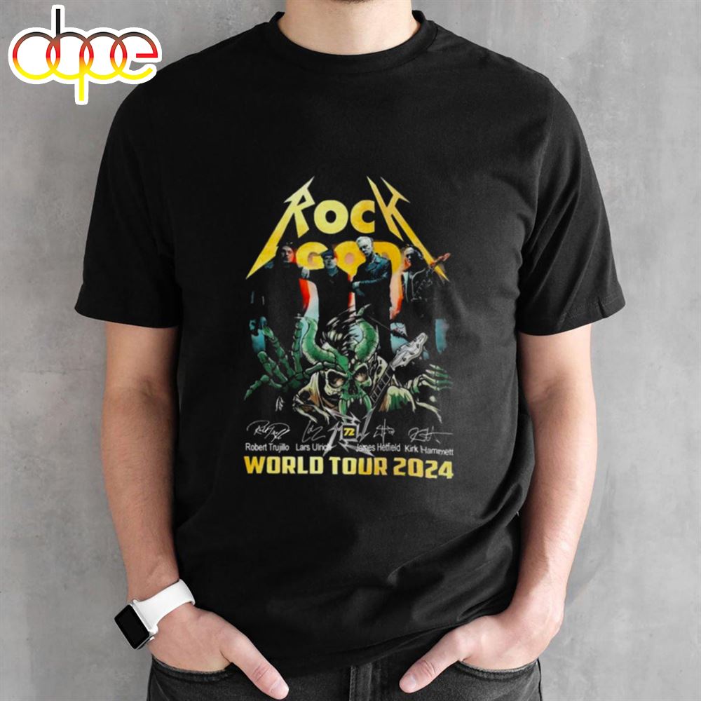 Rock God Metallica World Tour 2024 Signatures T Shirt