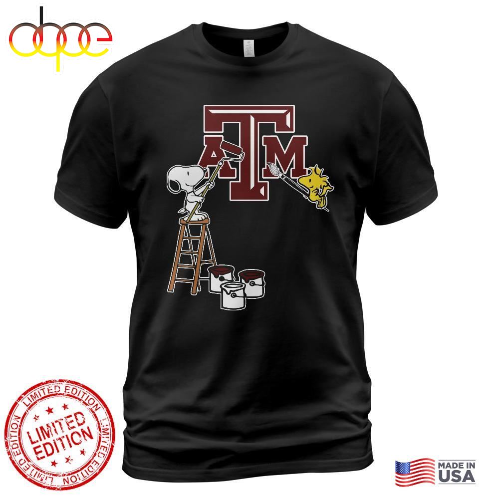 Texas AM Aggies Snoopy And Woodstock Painting Logo Shirt
