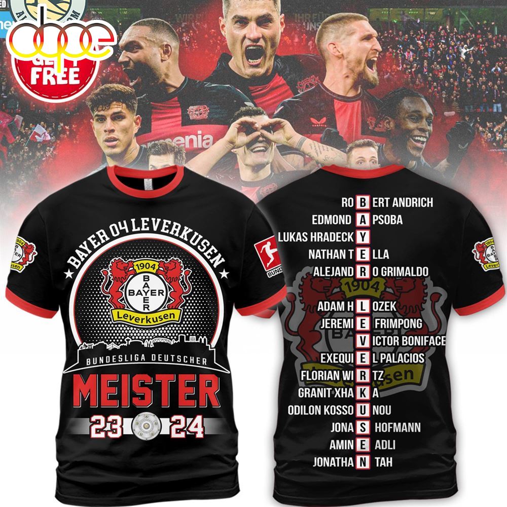 Bayer 04 Leverkusen Bundesliga Deutscher Meister 2023 2024 3D T Shirt