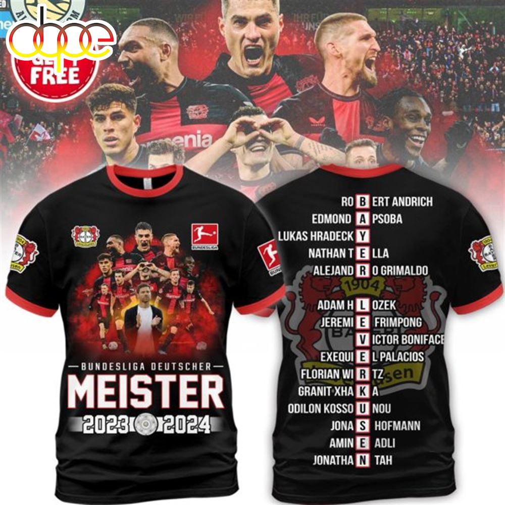 Bundesliga Deutscher Meister Bayer 04 Leverkusen 2023 2024 3D T Shirt
