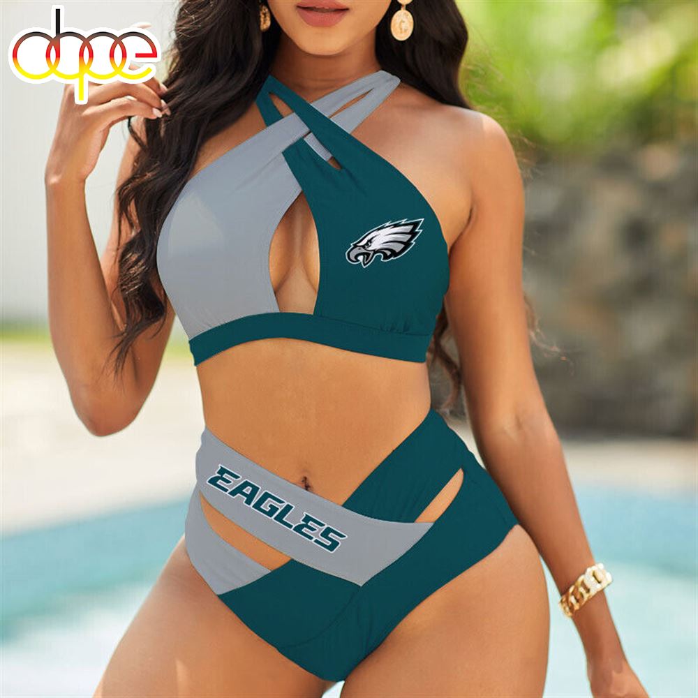 Eagles Philadelphia Womens 2PCS Bikini Swimsuit Cross Criss Cutout Bathing Suit