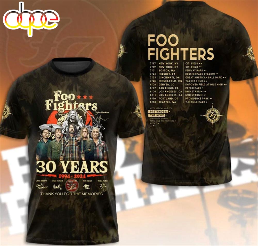 Foo Figheters Us Tour 3D Shirt 30 Years 2024 Gift For Fans