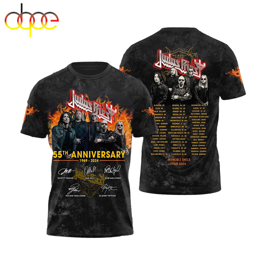 Judas Priest 55th Anniversary 1969 2924 Invincible Shield Tour 3D T Shirt