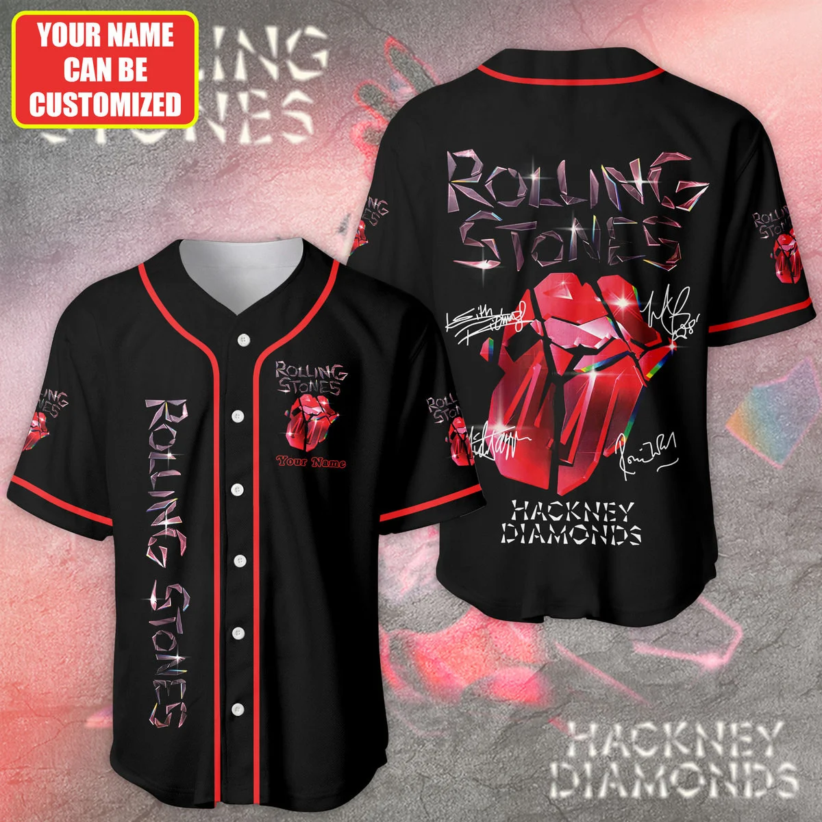 Personalized Rolling Stones Hackney Diamon Baseball Jersey Shirt