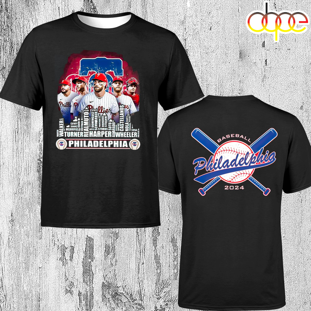 Philadelphia Phillies Baseball Squad 2024 Player Name City Skyline Unisex T Shirt