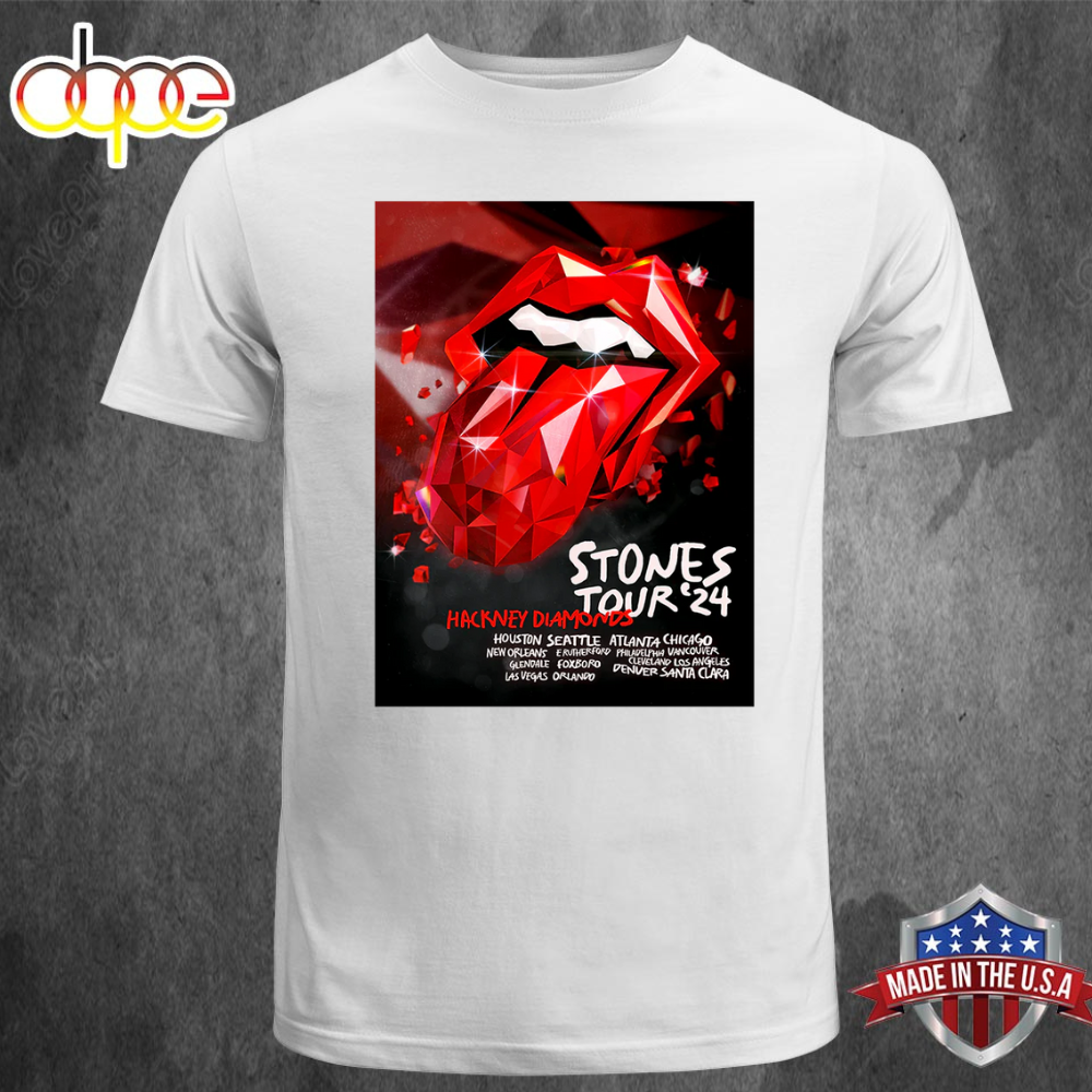 The Rolling Stones 2024 Hackney Diamonds Tour Lithograph T Shirt Tee