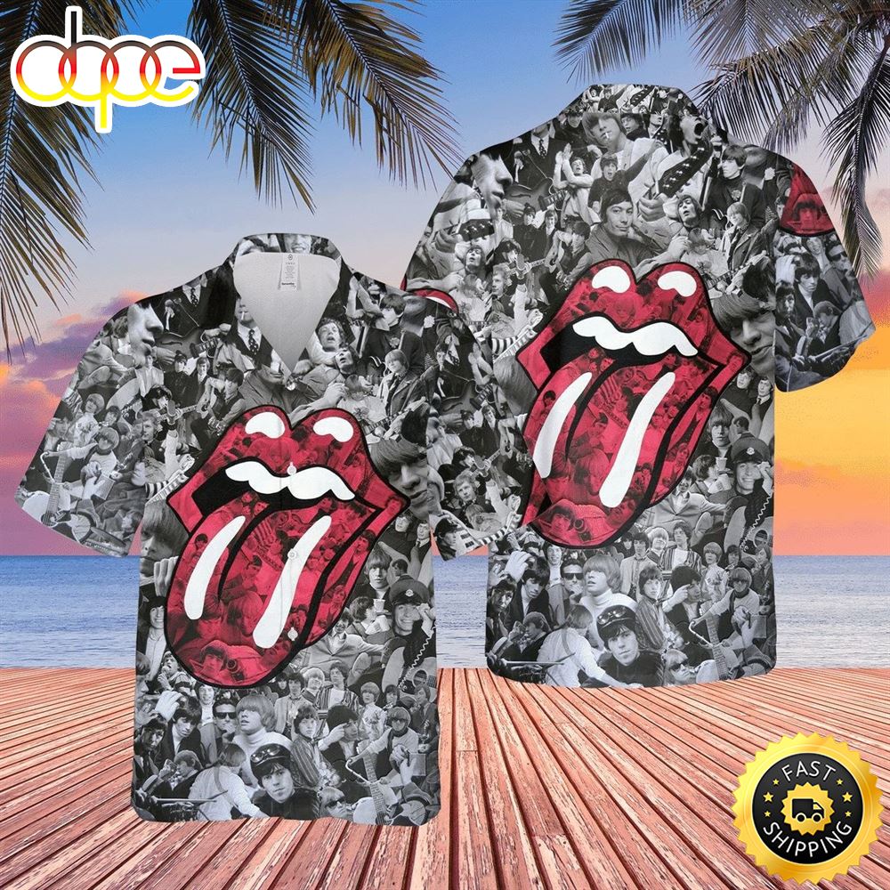 The Rolling Stones Band Black White Hawaiian Shirt