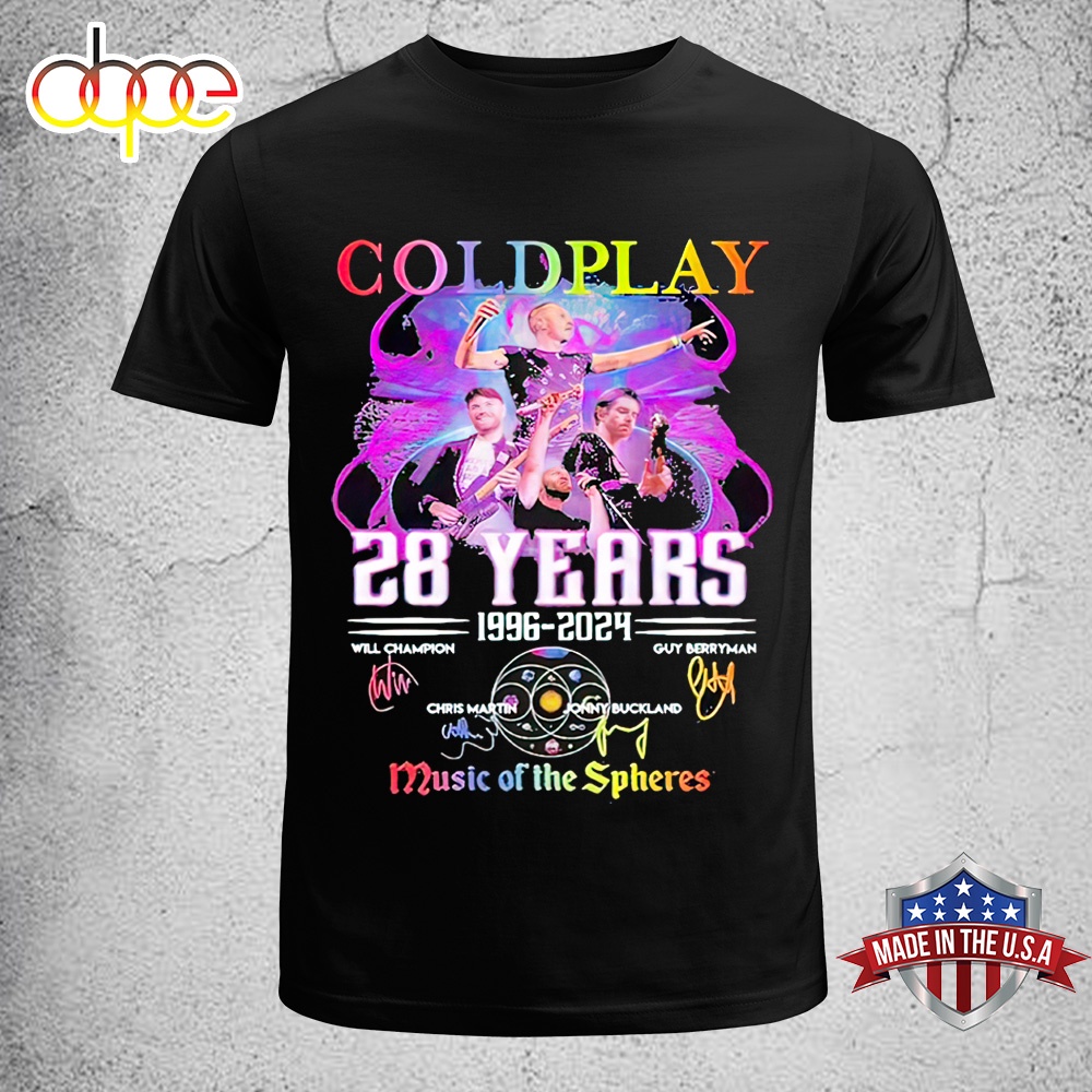 Coldplay 28 Years 1996 2024 World Tour Music Of The Spheres Signatures Unisex T Shirt