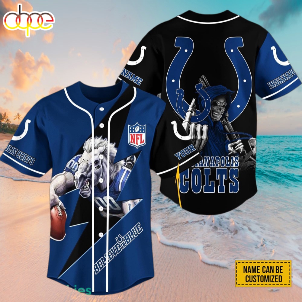 Custom Name Indianapolis Colts NFL Skull Baseball Jersey Shirt