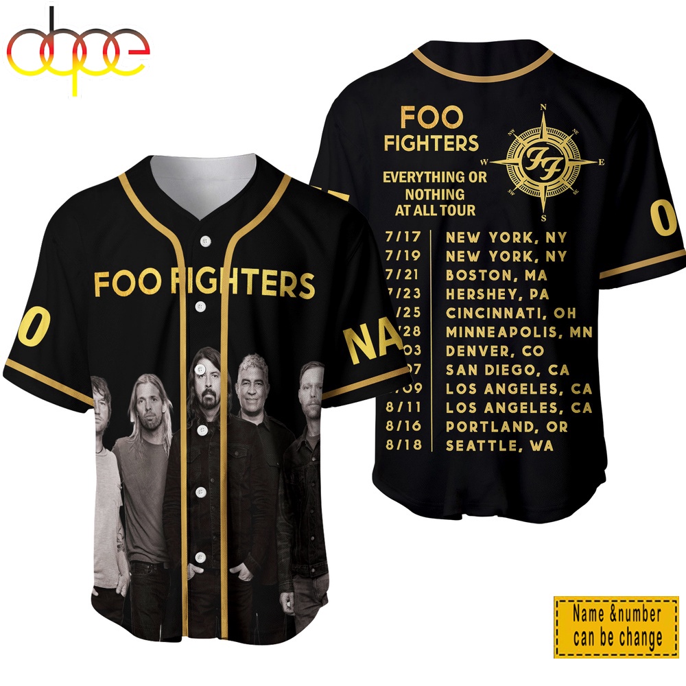 Custom Name Number Fooo Fighter Everything Or Nothing At All Tour Baseball Jersey Shirt