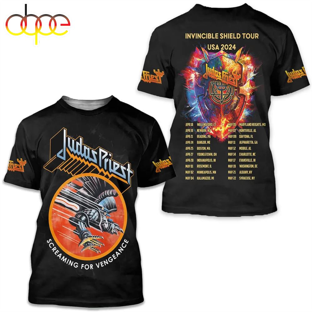 Judas Priest Invincible Shield 2024 Tour 3D Shirt