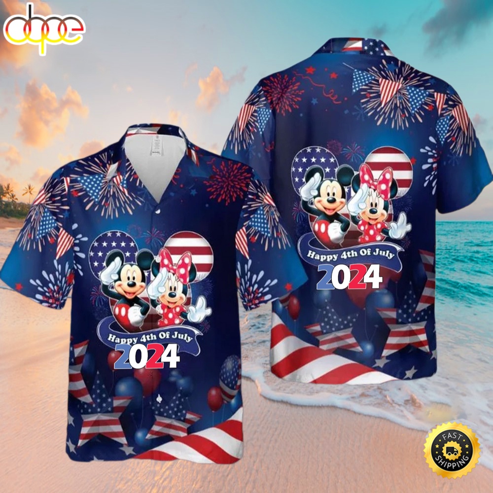 Mickey Minnie Fireworks Happy 4th July Hawaiian Shirt