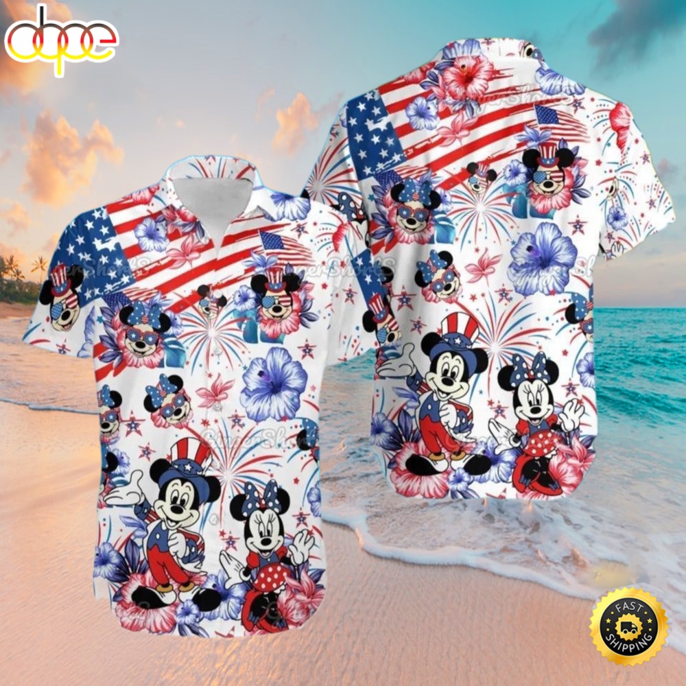 Mickey Mouse And Minnie Mouse 4th July Hawaiian Shirt