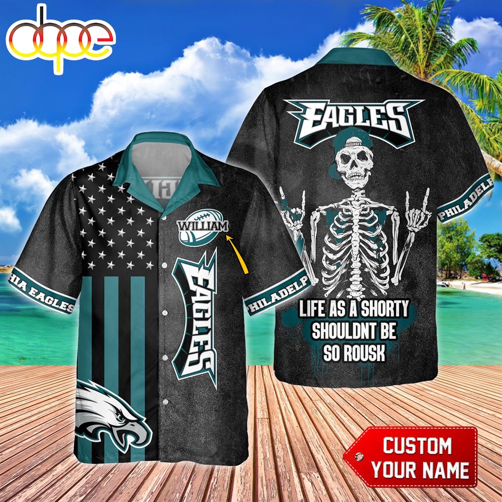 Nfl Philadelphia Eagles Skull Ready To Fight Custom Name Hawaiian Shirt