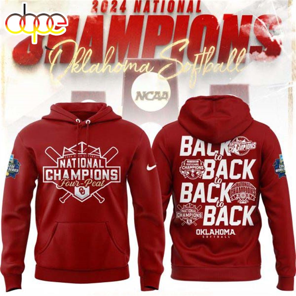 Oklahoma Sooners Back To Back To Back To Back 2024 NCAA Softball National Champions Red Hoodie