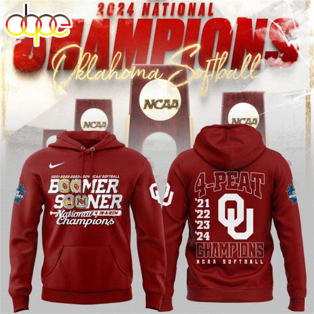 Oklahoma Sooners Four Peat NCAA Softball Women's College World Series Champions Hoodie