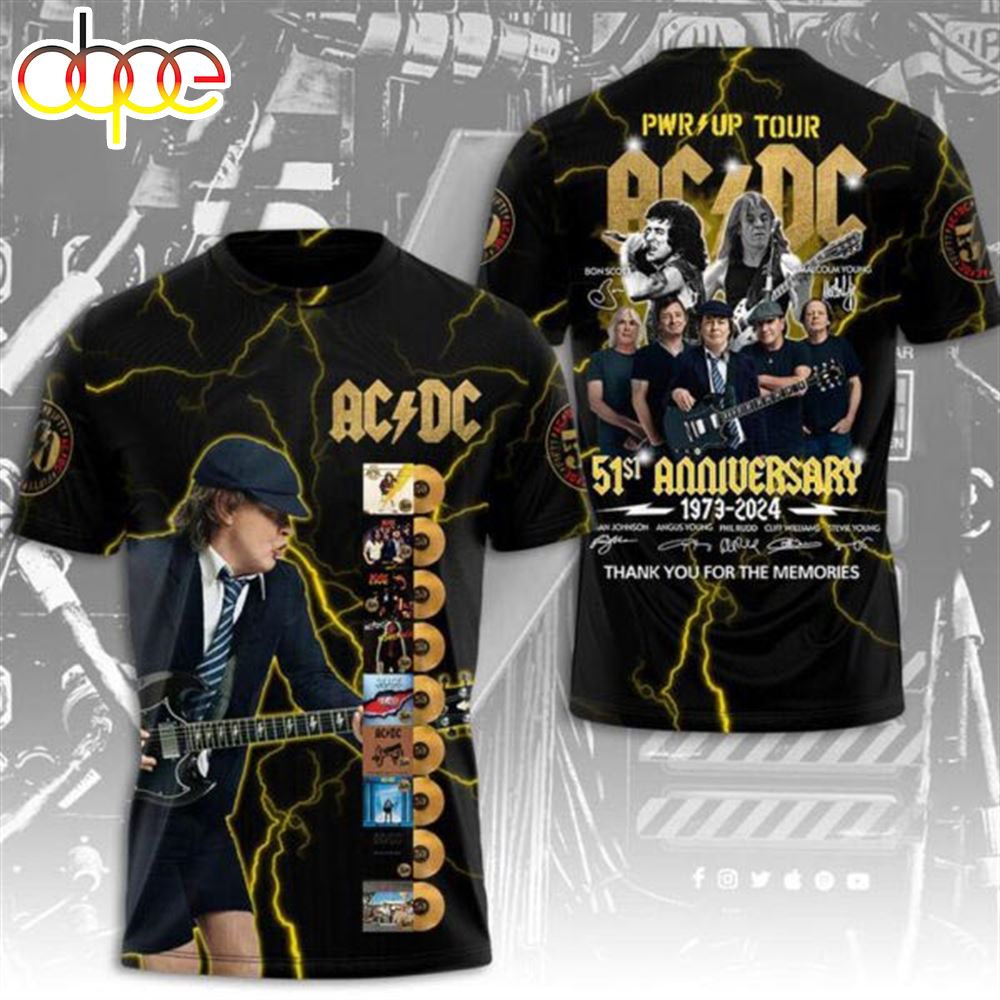 PWR Up Tour AC DC 51st Anniversary 1973 2024 Thank You For The Memories 3D T Shirts