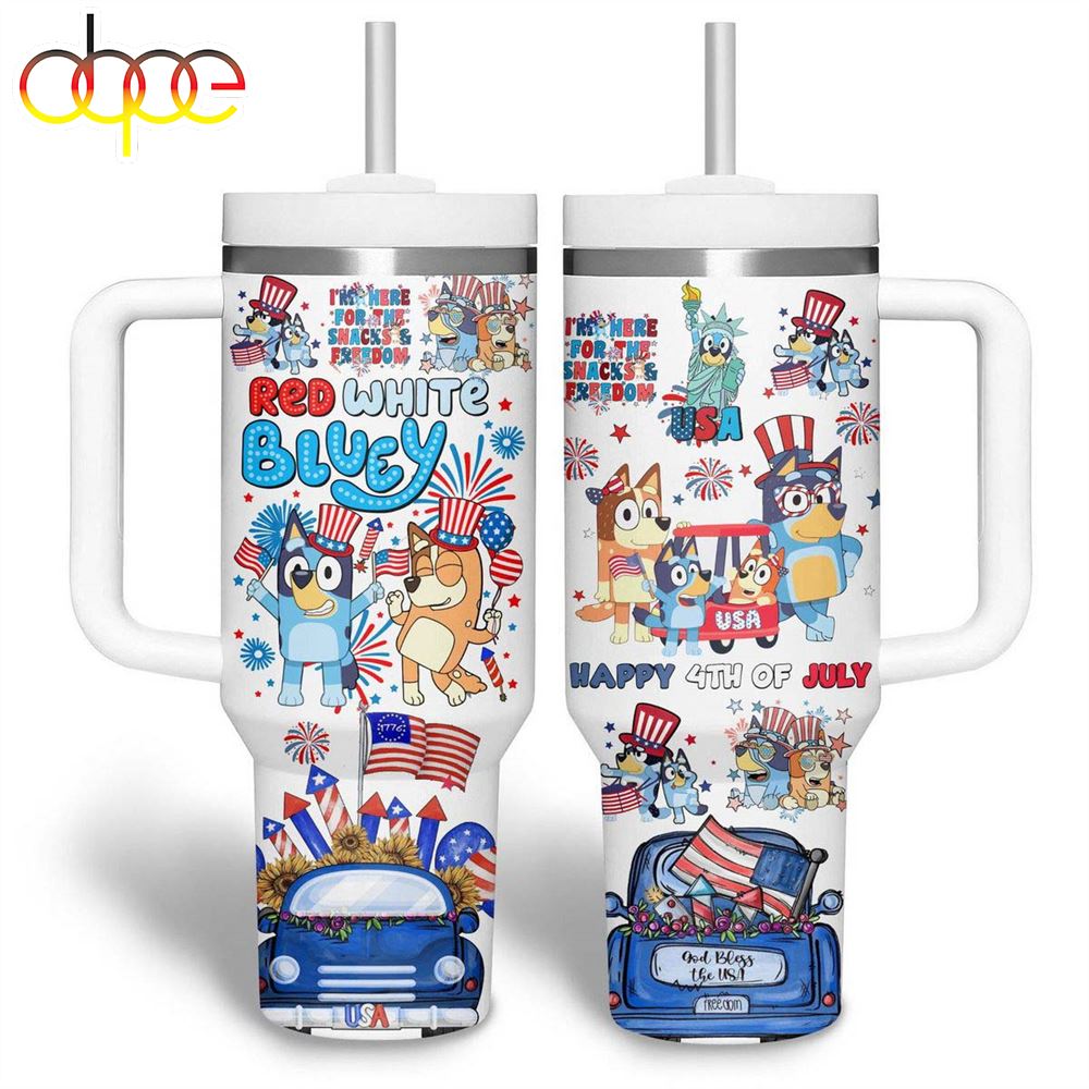 Red White Bluey Happy 4th Of July Stanley Cup Tumbler