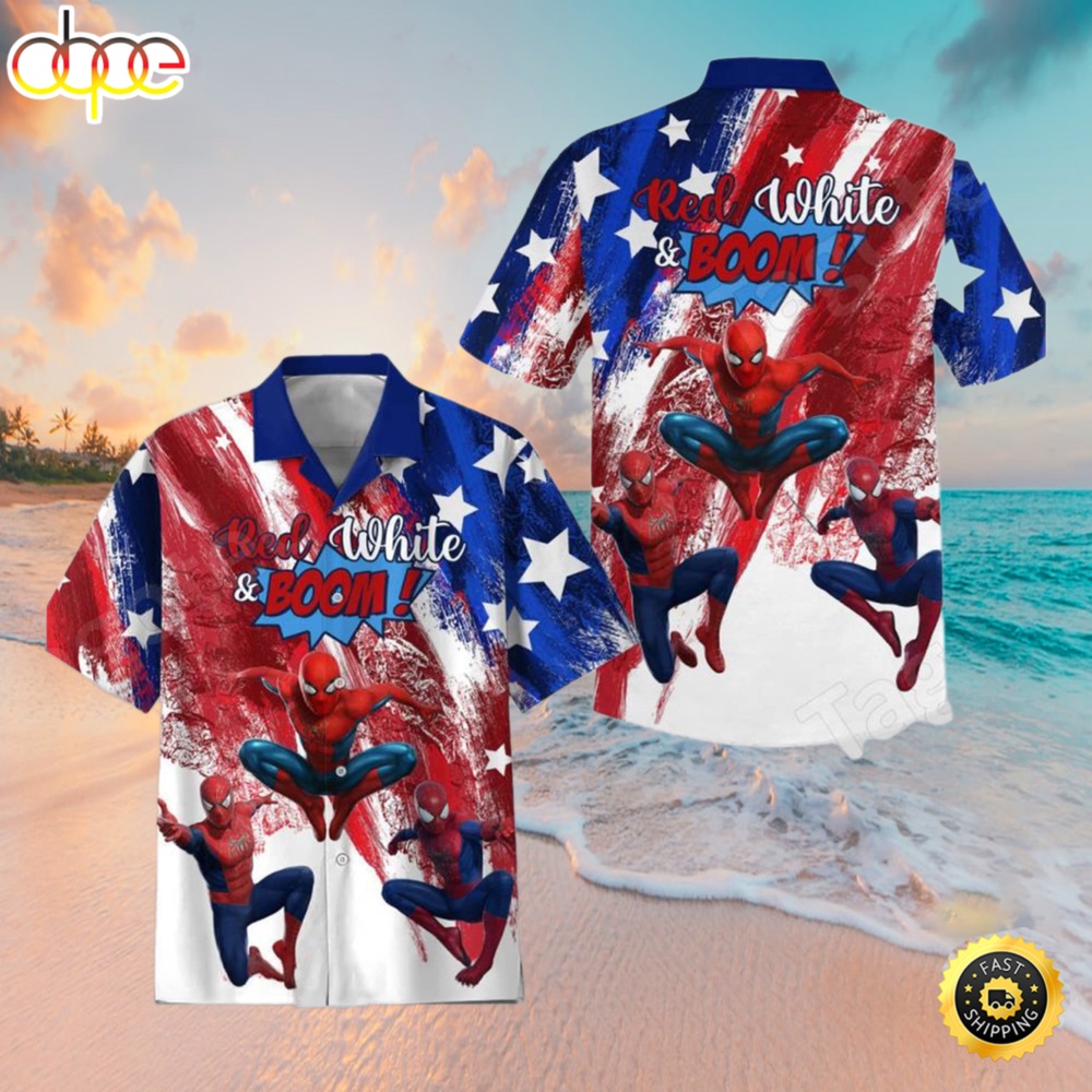 Spiderman Red White And Boom American Flag 4th July Hawaiian S