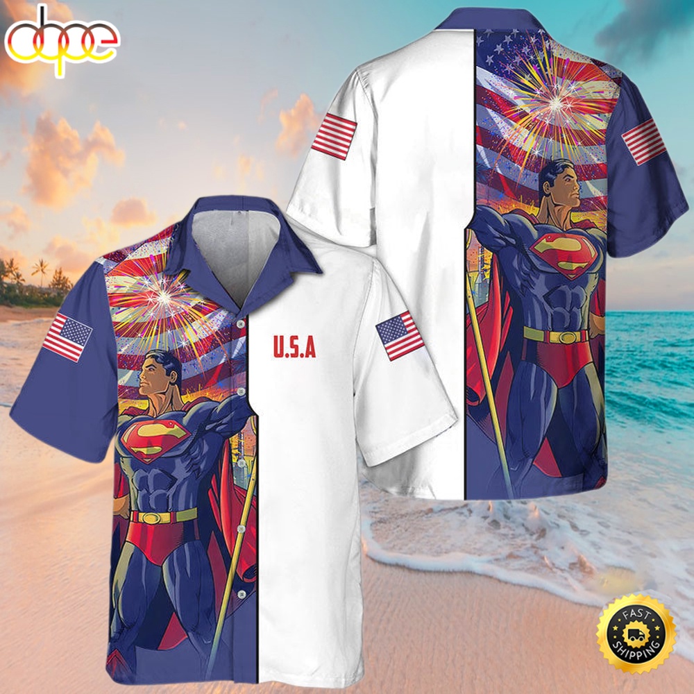 Superman USA Flag Fourth Of July Independence Day Hawaiian Shirt