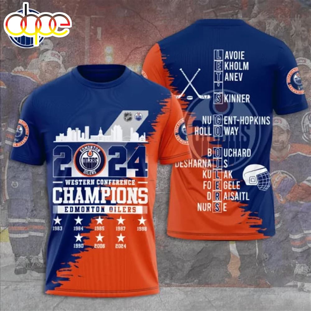 Western Conference Champs Edmonton Oilers NHL 2024 3D T Shirt