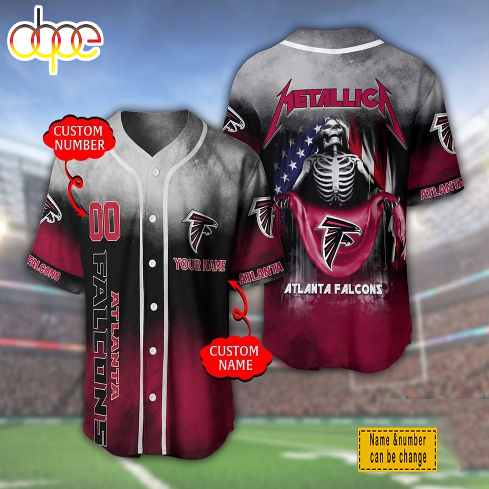 Custom Name And Number Atlanta Falcons NFL Metallica Baseball Jersey Shirt