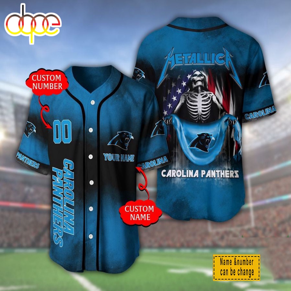 Custom Name And Number Carolina Panthers NFL Metallica Baseball Jersey Shirt