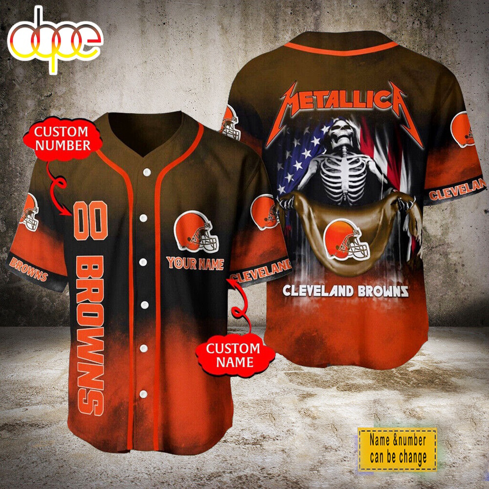 Custom Name And Number Cleveland Brownsn Metallica Baseball Jersey Shirt