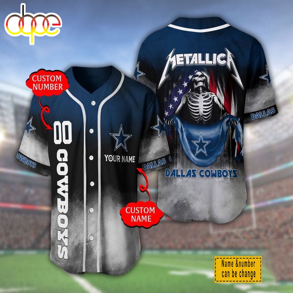 Custom Name And Number Dallas Cowboys NFL Metallica Baseball Jersey Shirt