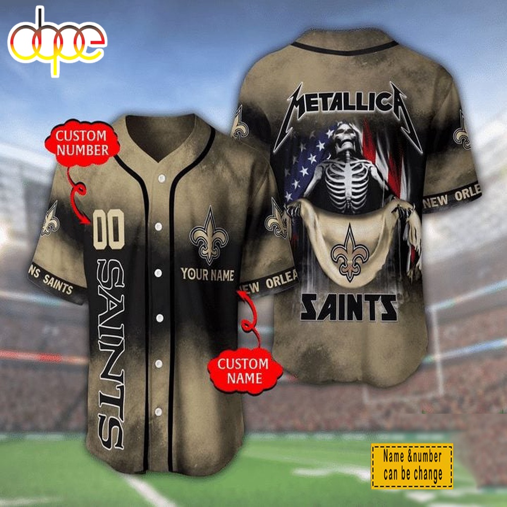 Custom Name And Number NFL New Orleans Saints Metallica Baseball Jersey